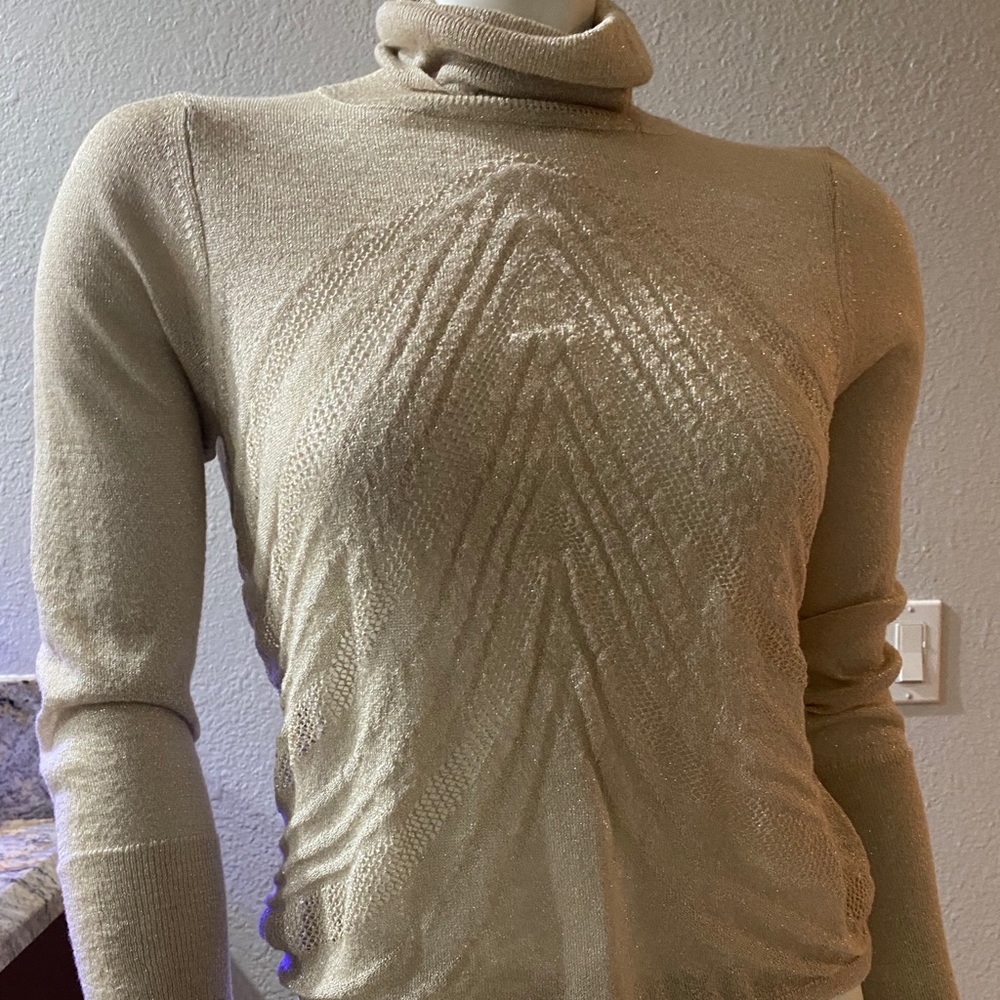 Anthropologie Metallic gold crochet pattern top